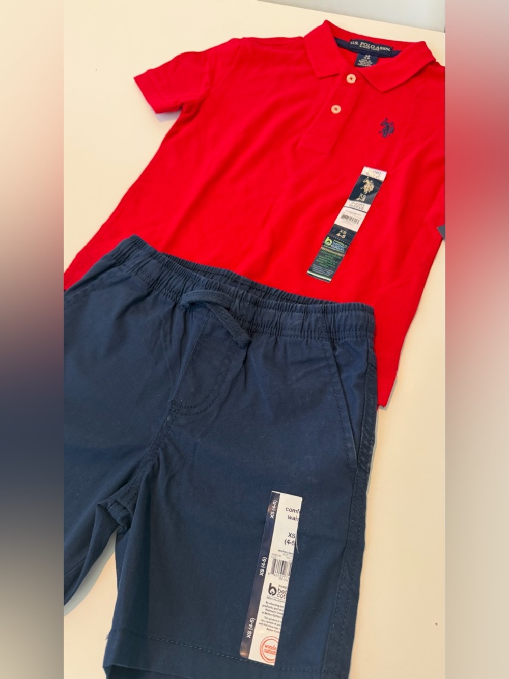 U.S. Polo Assn. Boys Red Polo & Navy Shorts Set NWT Size XS (4/5)